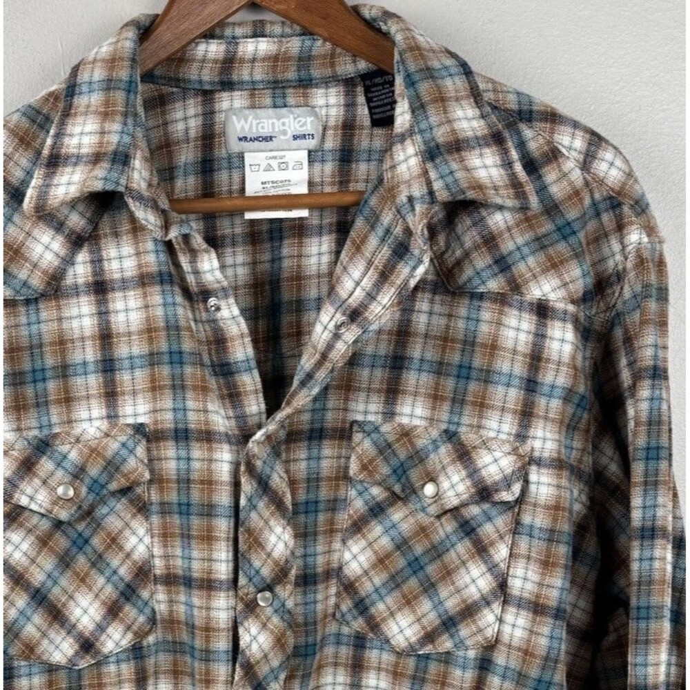 Wrangler Wrancher western Long sleeve men’s shirt XL Plaid pearl snap pockets